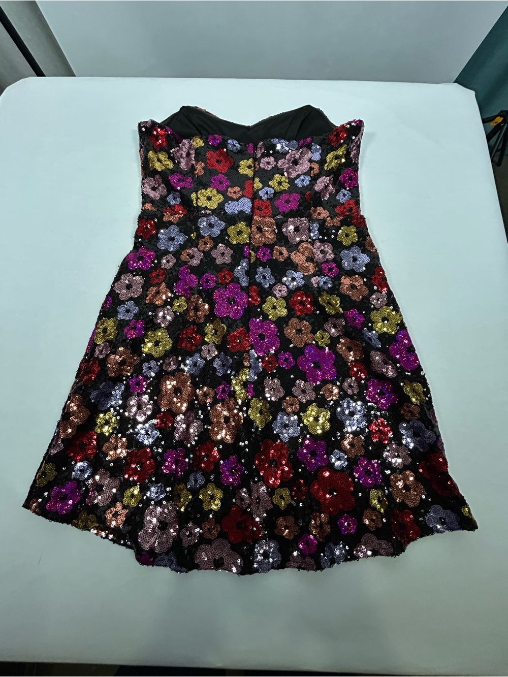 Angel Biba NWT Strapless Sequin Multicolor Floral Mini Dress M - Picture 4 of 14